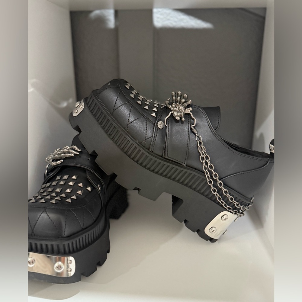 Demonia Black Studded Platform Shoes